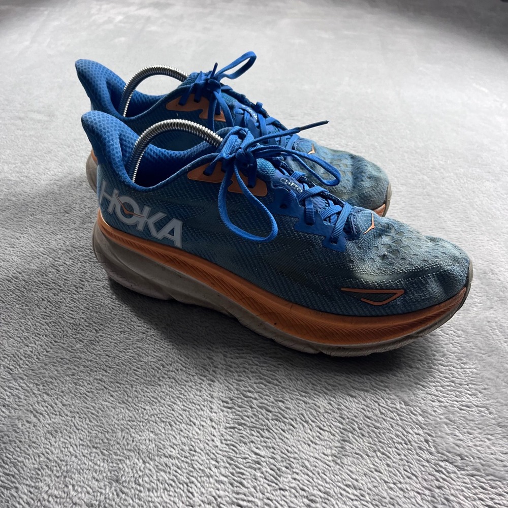 Hoka Clifton 9 Mens Blue Orange Running Shoes Sneakers 1127895 CSAA Size 11D
